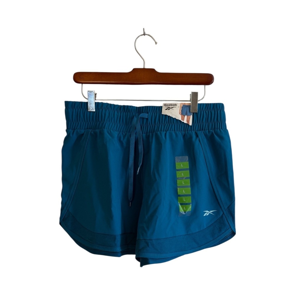 Reebok Running Shorts Women L Teal Seaport Drawstring Athletic Gym NEW 3RBWH514